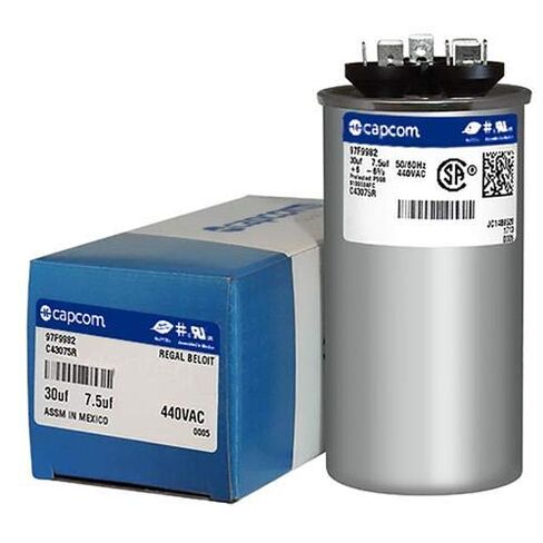 P291-3074R - 30 + 7.5 uF MFD x 440 VAC CBB65 Replacement Dual Capacitor Round # C43075R/97F9982 in Kuwait