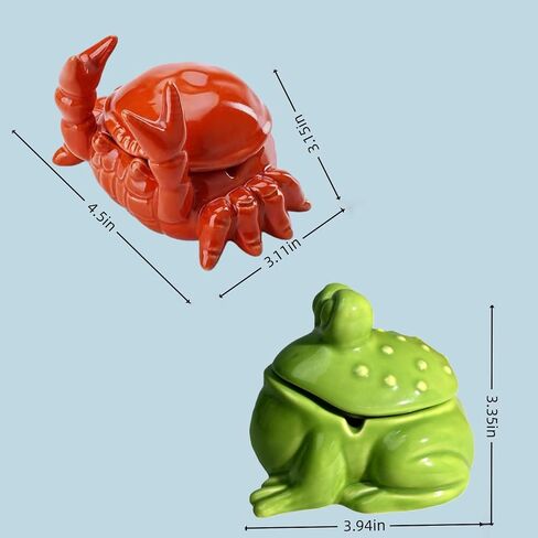 2 Pieces Ashtray with Lid,Windproof Tabletop Ceramic Cigarette Ash Tray for Outside or Inside, Crab and Frog Hallway Decor in Kuwait