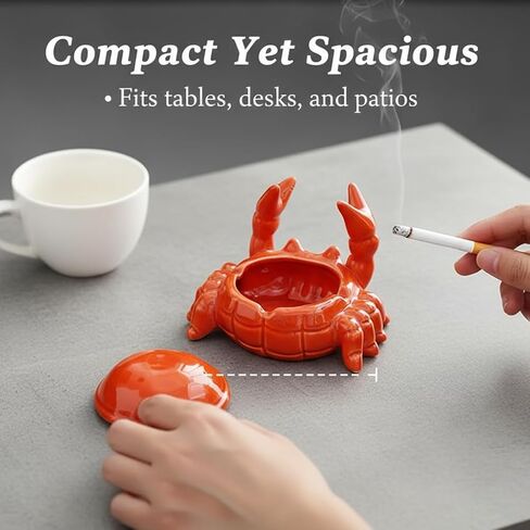 2 Pieces Ashtray with Lid,Windproof Tabletop Ceramic Cigarette Ash Tray for Outside or Inside, Crab and Frog Hallway Decor in Kuwait