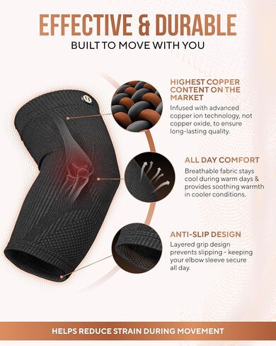 TheraCopper Copper Elbow Compression Sleeve for Men & Women (Pair) – Infused Copper Elbow Brace for Tennis Elbow, Tendonitis, Arthritis & Bursitis – Elbow Support for Golf, Workouts & Recovery (Medium) in Kuwait