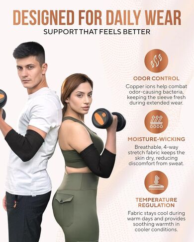 TheraCopper Copper Elbow Compression Sleeve for Men & Women (Pair) – Infused Copper Elbow Brace for Tennis Elbow, Tendonitis, Arthritis & Bursitis – Elbow Support for Golf, Workouts & Recovery (Medium) in Kuwait