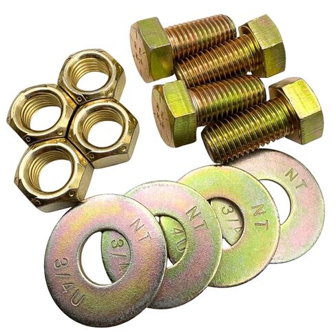 3/4"-10 x 1-1/2" Grade 8 Bolts (4-Pack) – Heavy-Duty Hex Bolts Includes Flat Washers & All Metal Prevailing Torque Lock Nuts – High-Strength SAE J429 1.5" Coarse Thread Yellow Zinc in Kuwait