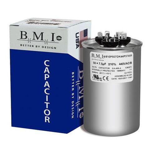 استبدال Carrier/Bryant/Payne HC98JA052D - مكثف عالمي مزدوج دائري 50 + 7.5 فائق التوهج/Mfd 370/440 VAC، صنع في الولايات المتحدة الأمريكية. in Kuwait