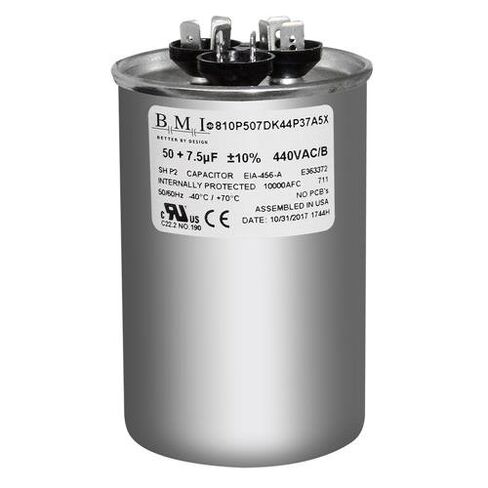 استبدال Carrier/Bryant/Payne HC98JA052D - مكثف عالمي مزدوج دائري 50 + 7.5 فائق التوهج/Mfd 370/440 VAC، صنع في الولايات المتحدة الأمريكية. in Kuwait