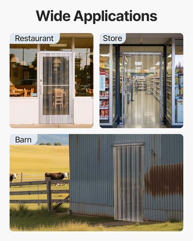 VEVOR PVC Strip Curtain, 96" Height x 96" Width, 0.08 Inch Thickness, 16PCS Clear PVC Strip Door Curtains with 50% Overlap, Freezer Curtain for Warehouses, Walk in Freezers, Coolers in Kuwait