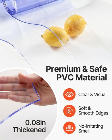 VEVOR PVC Strip Curtain, 96" Height x 96" Width, 0.08 Inch Thickness, 16PCS Clear PVC Strip Door Curtains with 50% Overlap, Freezer Curtain for Warehouses, Walk in Freezers, Coolers in Kuwait