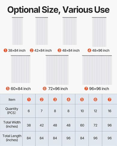 VEVOR PVC Strip Curtain, 96" Height x 96" Width, 0.08 Inch Thickness, 16PCS Clear PVC Strip Door Curtains with 50% Overlap, Freezer Curtain for Warehouses, Walk in Freezers, Coolers in Kuwait