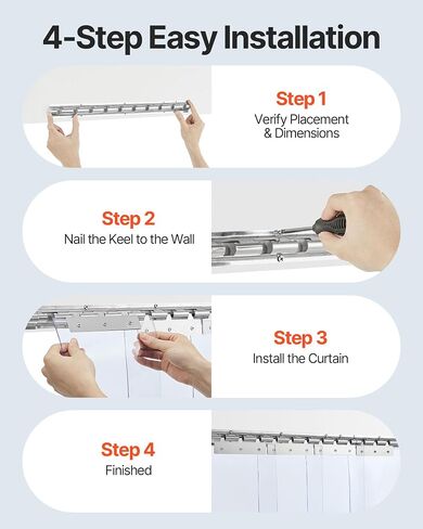 VEVOR PVC Strip Curtain, 96" Height x 96" Width, 0.08 Inch Thickness, 16PCS Clear PVC Strip Door Curtains with 50% Overlap, Freezer Curtain for Warehouses, Walk in Freezers, Coolers in Kuwait
