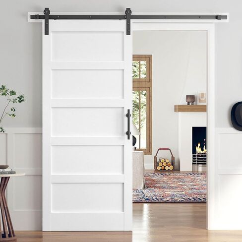 34x84 Inch White Sliding Barn Door Slab with 6ft Hardware Kit Included, 5-Panel, MDF Wood Panel Covered with Water-Proof Scratch-Proof PVC Surface, Simple DIY Assembly in Kuwait