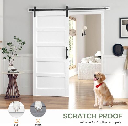 34x84 Inch White Sliding Barn Door Slab with 6ft Hardware Kit Included, 5-Panel, MDF Wood Panel Covered with Water-Proof Scratch-Proof PVC Surface, Simple DIY Assembly in Kuwait