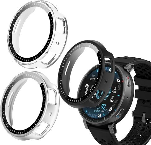 حافظة ساعة Orzero (3+3) لساعة Garmin Forerunner 70/170/170 Music، غطاء وجه بإطار من البولي كربونات وواقي شاشة مدمج من الزجاج المقوى وسدادات غبار من السيليكون، مقاومة للخدش وممتصة للصدمات - شفاف + وردي + أبيض in Kuwait