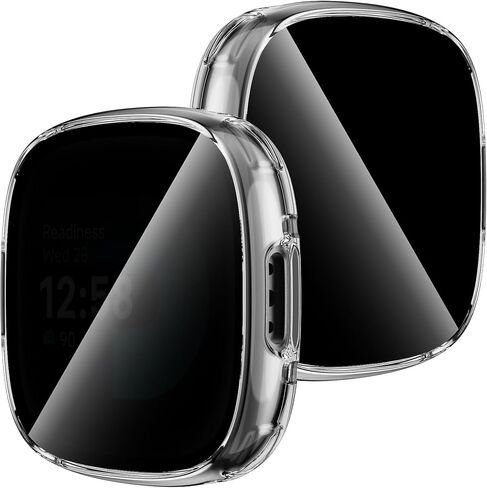 Suoman 2 Packs for Fitbit Sense 2 /Versa 4 Privacy Screen Protector Case, Tempered Glass Full Around Protective Screen, Full Cover Bumper for Fitbit Sense 2/Versa 4 Smartwatch (Clear+Clear) in Saudi Arabia