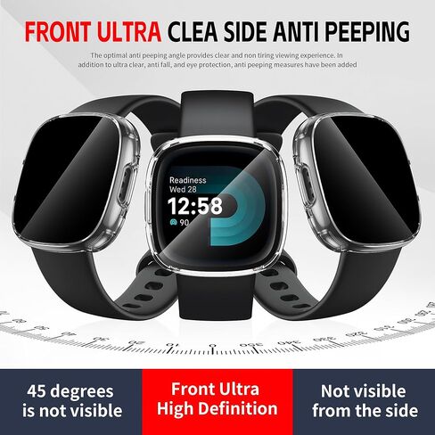 Suoman 2 Packs for Fitbit Sense 2 /Versa 4 Privacy Screen Protector Case, Tempered Glass Full Around Protective Screen, Full Cover Bumper for Fitbit Sense 2/Versa 4 Smartwatch (Clear+Clear) in Saudi Arabia