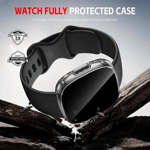Suoman 2 Packs for Fitbit Sense 2 /Versa 4 Privacy Screen Protector Case, Tempered Glass Full Around Protective Screen, Full Cover Bumper for Fitbit Sense 2/Versa 4 Smartwatch (Clear+Clear) in Saudi Arabia