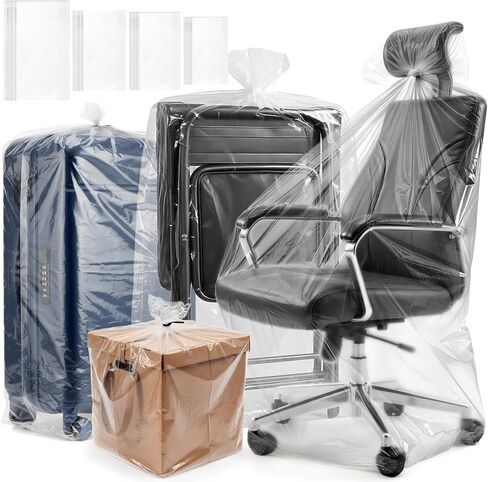 Tebery 20 Pcs Extra Large Plastic Storage Bags, Clear Dustproof Furniture Luggage Covers for Moving, Reusable Heavy Duty Storage Moving Bags for Chair Clothes Suitcase, 4 Size in Kuwait