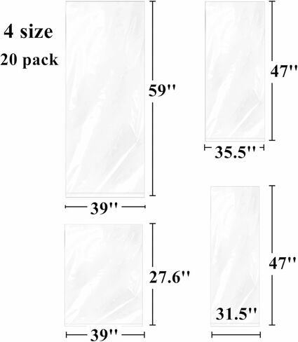 Tebery 20 Pcs Extra Large Plastic Storage Bags, Clear Dustproof Furniture Luggage Covers for Moving, Reusable Heavy Duty Storage Moving Bags for Chair Clothes Suitcase, 4 Size in Kuwait