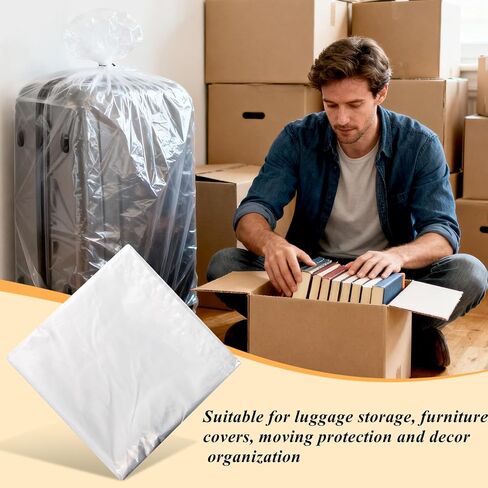 Tebery 20 Pcs Extra Large Plastic Storage Bags, Clear Dustproof Furniture Luggage Covers for Moving, Reusable Heavy Duty Storage Moving Bags for Chair Clothes Suitcase, 4 Size in Kuwait