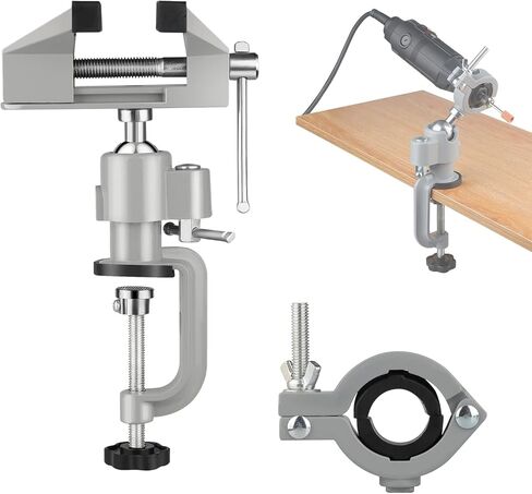 Table Vise,2 in 1 Universal Rotate 360° Work Clamp-On Vise,Table Vice with Electric Drill/Grinder Holder for Woodworking, Drilling, Sawing, Jewelry Making,Metal Working and DIY (3'') in Kuwait