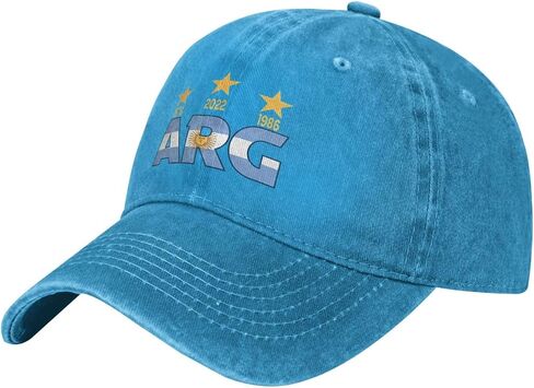 Argentina 1978 1986 2022 Soccer Champions Flag Baseball Cap | Lightweight & Breathable, Vintage Washed Design, Unisex, Outdoor Sports, Casual Travel, Daily Wear in Kuwait
