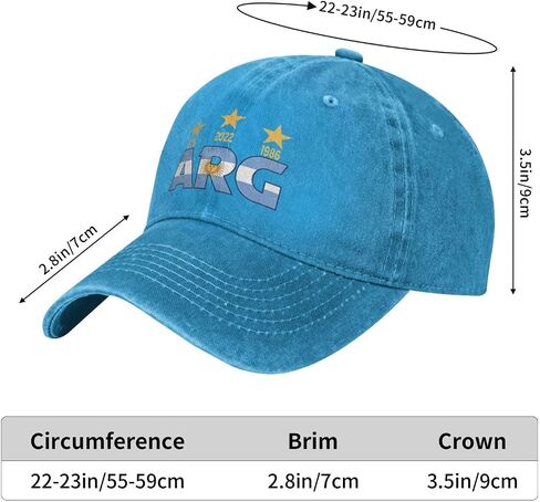 Argentina 1978 1986 2022 Soccer Champions Flag Baseball Cap | Lightweight & Breathable, Vintage Washed Design, Unisex, Outdoor Sports, Casual Travel, Daily Wear in Kuwait