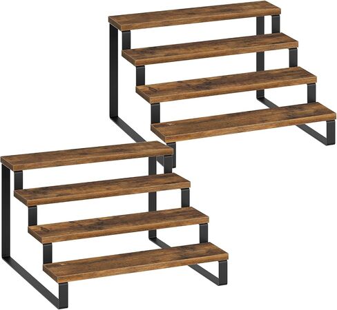 YATINEY Spice Rack, 4 Tier Wooden Display Riser Stand, Kitchen Storage Organizer for Spices, Versatile Display Shelf, Space Saving, for Kitchen Countertop and Cabinet, Rustic Brown SR04L2BR in Kuwait