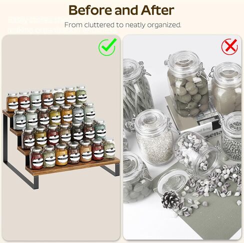 YATINEY Spice Rack, 4 Tier Wooden Display Riser Stand, Kitchen Storage Organizer for Spices, Versatile Display Shelf, Space Saving, for Kitchen Countertop and Cabinet, Rustic Brown SR04L2BR in Kuwait