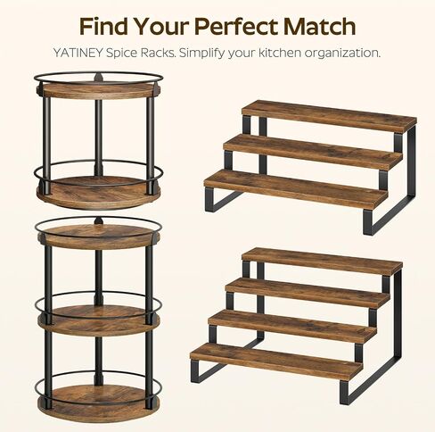 YATINEY Spice Rack, 4 Tier Wooden Display Riser Stand, Kitchen Storage Organizer for Spices, Versatile Display Shelf, Space Saving, for Kitchen Countertop and Cabinet, Rustic Brown SR04L2BR in Kuwait