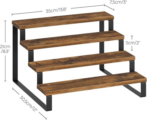 YATINEY Spice Rack, 4 Tier Wooden Display Riser Stand, Kitchen Storage Organizer for Spices, Versatile Display Shelf, Space Saving, for Kitchen Countertop and Cabinet, Rustic Brown SR04L2BR in Kuwait