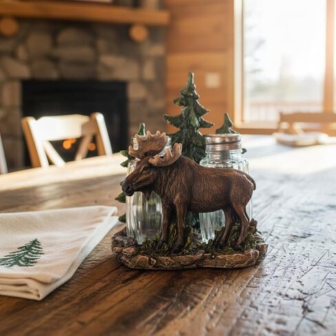 Comfy Hour 5" Moose Salt and Pepper Shaker Duo (Empty Bottle Set Included), Decorative Rustic Cabin Style Figurine Holder, Artisan Crafted Wildlife Kitchen Decor, Brown Resin, 1 Unit in Kuwait