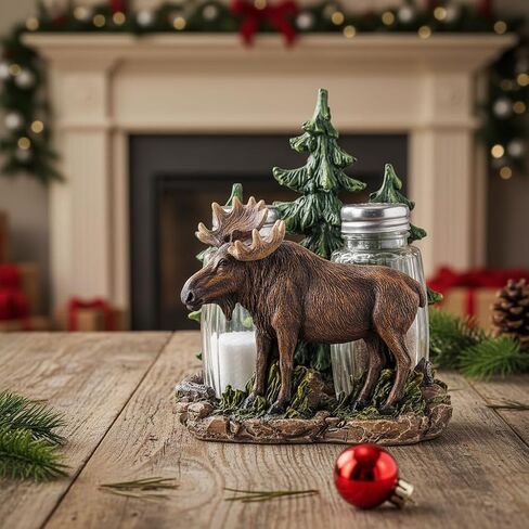 Comfy Hour 5" Moose Salt and Pepper Shaker Duo (Empty Bottle Set Included), Decorative Rustic Cabin Style Figurine Holder, Artisan Crafted Wildlife Kitchen Decor, Brown Resin, 1 Unit in Kuwait