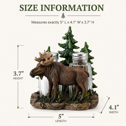 Comfy Hour 5" Moose Salt and Pepper Shaker Duo (Empty Bottle Set Included), Decorative Rustic Cabin Style Figurine Holder, Artisan Crafted Wildlife Kitchen Decor, Brown Resin, 1 Unit in Kuwait