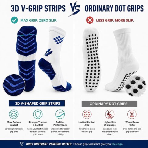 1 Pair Pro Soccer Grip Socks for Men - 3D Non Slip Silicone Grips, Arch Compression, Cushioned Crew Socks for Football, Basketball, Tennis, Pickleball, Gym Workout, Training. One Size Fits Most in Kuwait