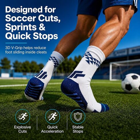 1 Pair Pro Soccer Grip Socks for Men - 3D Non Slip Silicone Grips, Arch Compression, Cushioned Crew Socks for Football, Basketball, Tennis, Pickleball, Gym Workout, Training. One Size Fits Most in Kuwait