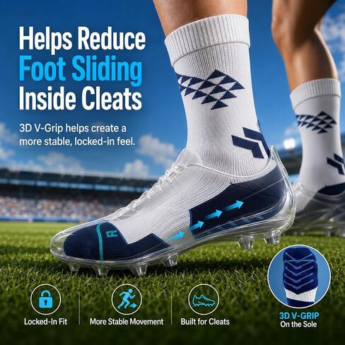 1 Pair Pro Soccer Grip Socks for Men - 3D Non Slip Silicone Grips, Arch Compression, Cushioned Crew Socks for Football, Basketball, Tennis, Pickleball, Gym Workout, Training. One Size Fits Most in Kuwait