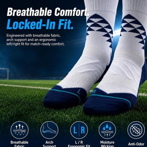 1 Pair Pro Soccer Grip Socks for Men - 3D Non Slip Silicone Grips, Arch Compression, Cushioned Crew Socks for Football, Basketball, Tennis, Pickleball, Gym Workout, Training. One Size Fits Most in Kuwait