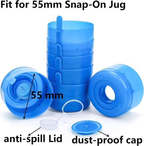 Jucoan 100 Pack Water Bottle Caps, 55mm 3&5 Gallon Non Spill Water Jug Caps, Replacement Snap On Caps for Water Dispenser Jugs, Includes 1 Wood Stick for Easy Remove in Kuwait