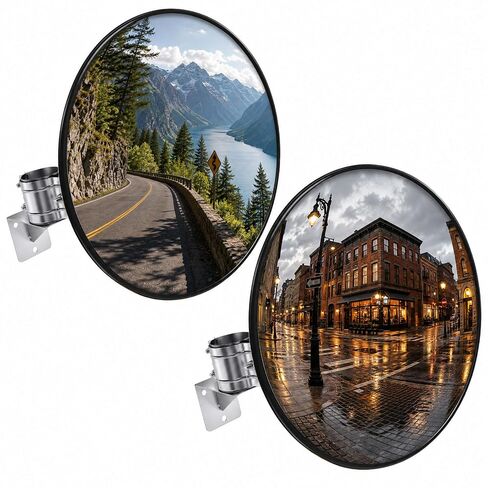 2 Pack 30 Inch Convex Traffic Mirror, Safety Security Corner Mirrors | Wide Angle Driveway Mirror with Black Frame, Adjustable Bracket for Garage, Parking Lot, Warehouse and Road Corners in Kuwait