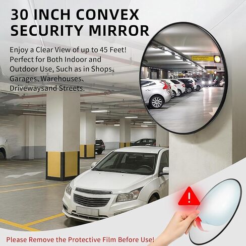2 Pack 30 Inch Convex Traffic Mirror, Safety Security Corner Mirrors | Wide Angle Driveway Mirror with Black Frame, Adjustable Bracket for Garage, Parking Lot, Warehouse and Road Corners in Kuwait