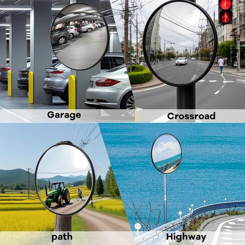 2 Pack 30 Inch Convex Traffic Mirror, Safety Security Corner Mirrors | Wide Angle Driveway Mirror with Black Frame, Adjustable Bracket for Garage, Parking Lot, Warehouse and Road Corners in Kuwait