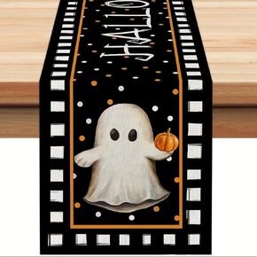 Halloween Ghost Pumpkin Bat Table Runner, Cute Flower Seasonal Linen Dinning Kitchen Table Decor for Holiday Home Party Decoration 13x72 Inch in Kuwait