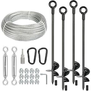 4 Pcs 30" Long Ground Anchors Shed Anchors Kit with 3/16" Galvanized Cable & Turnbuckles & Carabiners, Heavy Duty Earth Anchors for Sheds Trees Trampoline Greenhouse Swing Set Tent in Kuwait