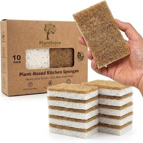 Kitchen Sponges 10 Pack - Natural Cellulose Sponge with Coconut Scrubber - Plant Based Sponges - Biodegradable Kitchen Sponge - Non-Scratch Sponges for Dishes - Eco Friendly Kitchen Sponges in Saudi Arabia
