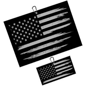 Black American Flag Golf Towels for Golf Bags Carts 2 Pack Distressed Dark Stars and Stripes USA Flag Microfiber Waffle Pattern Towel with Carabiner Clip for Men Women Golf Cleaning Towel in Saudi Arabia