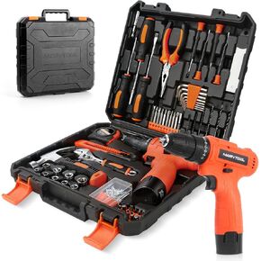 152 Piece Basic Tool Set, Portable Tool Box with 12V Cordless Drill, Home Repair Hand Tool Kit, General Household Drill Set, Toolbox with Storage Case for Homeowner, Handyman, Women, Men in Saudi Arabia