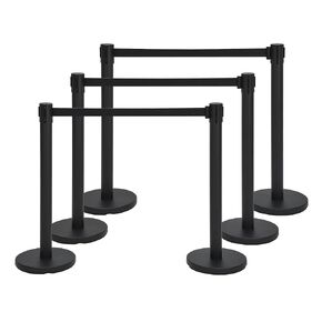 Heavy Duty Carbon Steel Crowd Control Stanchions – 6.6FT Retractable Belt, Non-Slip Base, Quick Connect, Black Poles & Ropes for Events Airports Stores, 6-Pack in Kuwait