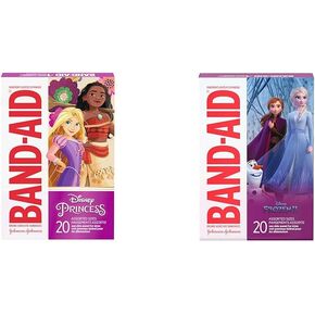 Bundle of BAND-AID Brand Adhesive Bandages for Kids, Disney Princess, Assorted, 20 ct and BAND-AID Brand Adhesive Bandages, Disney Frozen II, Assorted Sizes, 20 ct in Kuwait