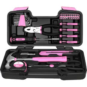 DEKOPRO 39-Piece Pink Household Tool Kit for Women, Basic Hand Tool Set with Plastic Toolbox Storage Case, Small Starter Tool Box Set for Home Repairs, DIY Projects, Crafts and Dorm Essentials in Saudi Arabia