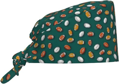 Multicolor Football Dark Green Print Scrub Caps Women Men, Nurse Cap Surgical Caps Scrub Hats for Women Men, Adjustable Working Cap with Sweatband in Kuwait