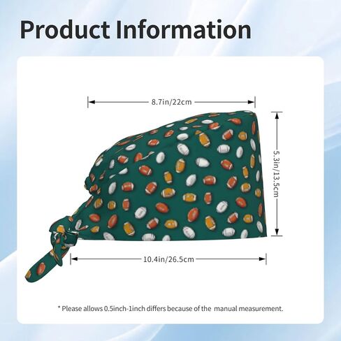 Multicolor Football Dark Green Print Scrub Caps Women Men, Nurse Cap Surgical Caps Scrub Hats for Women Men, Adjustable Working Cap with Sweatband in Kuwait