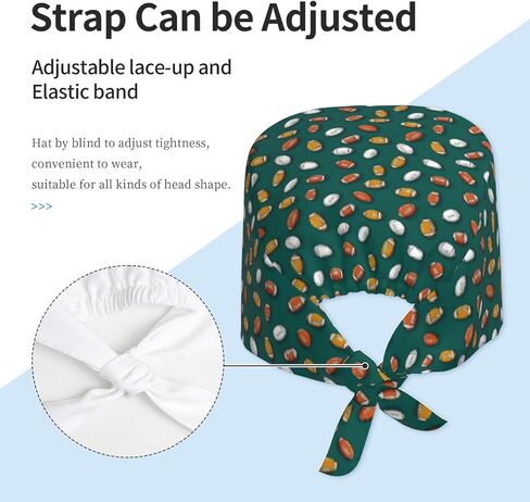 Multicolor Football Dark Green Print Scrub Caps Women Men, Nurse Cap Surgical Caps Scrub Hats for Women Men, Adjustable Working Cap with Sweatband in Kuwait
